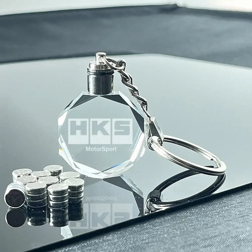 Car Keychain HKS LED 7 Colorful Light Crystal Motorsport Keyring Japanese Modified Key Pendant Auto Interior Accessories