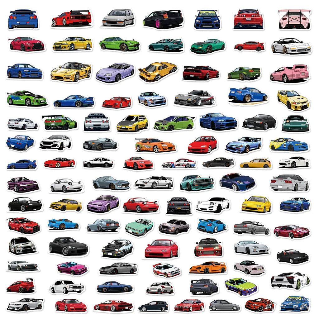 100PCS Small-Size Car Graffiti Stickers - Cartoon JDM Designs for Car, Luggage, Skateboard, Guitar & Computer AnimeWorlds Store