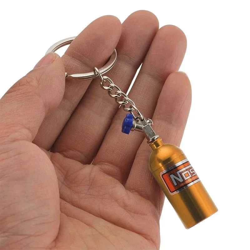 Unique Mini Car Turbo NOS Keychain Nitrogen Bottle Metal Key Ring Stash Pill Box Storage Stylish Car Motorcycle Interior 키링