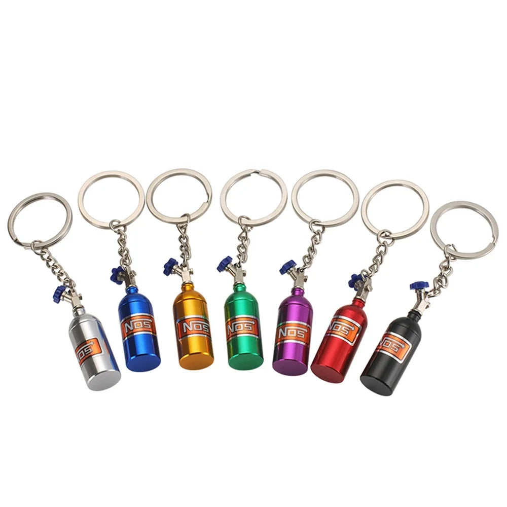 Unique Mini Car Turbo NOS Keychain Nitrogen Bottle Metal Key Ring Stash Pill Box Storage Stylish Car Motorcycle Interior 키링