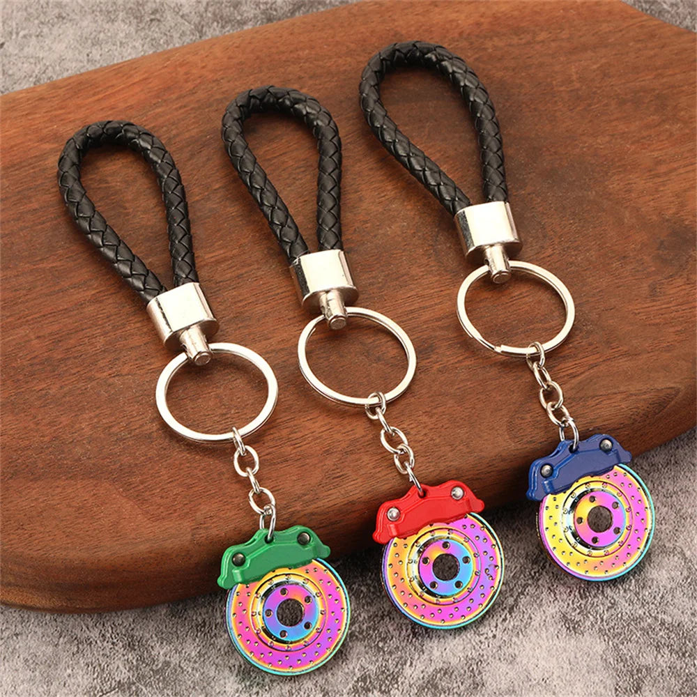 Creative Unique Disc Brake Keychain Wheel Rim Metal Racing Keyring Car Motorcycle Keychain Souvenir Gift Waist Buckle Pendant